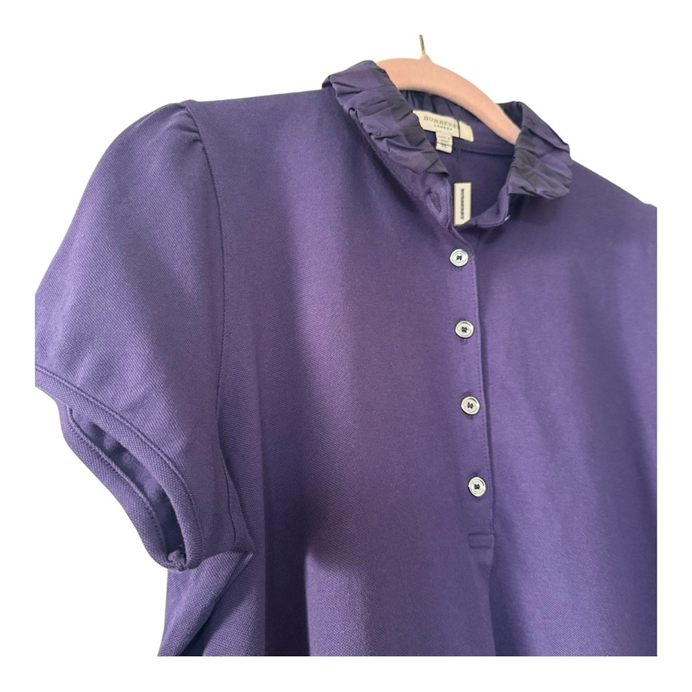 Burberry Purple Button Down Polo Shirt with Ruffled Collar - Size XL - Brand New - Picture 2 of 4